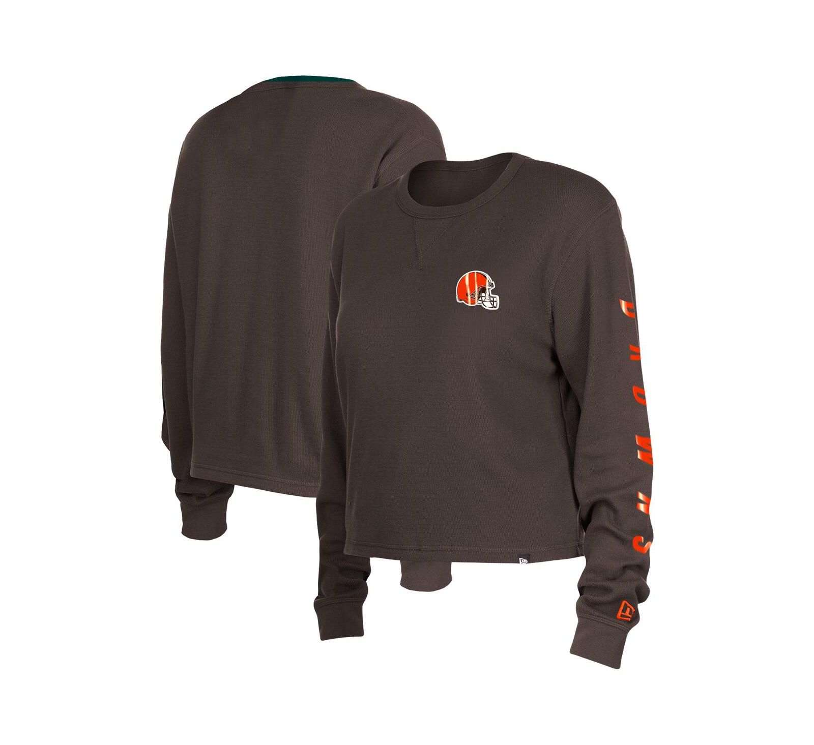 Women's New Era Brown Cleveland Browns Thermal Crop Long Sleeve T-shirt