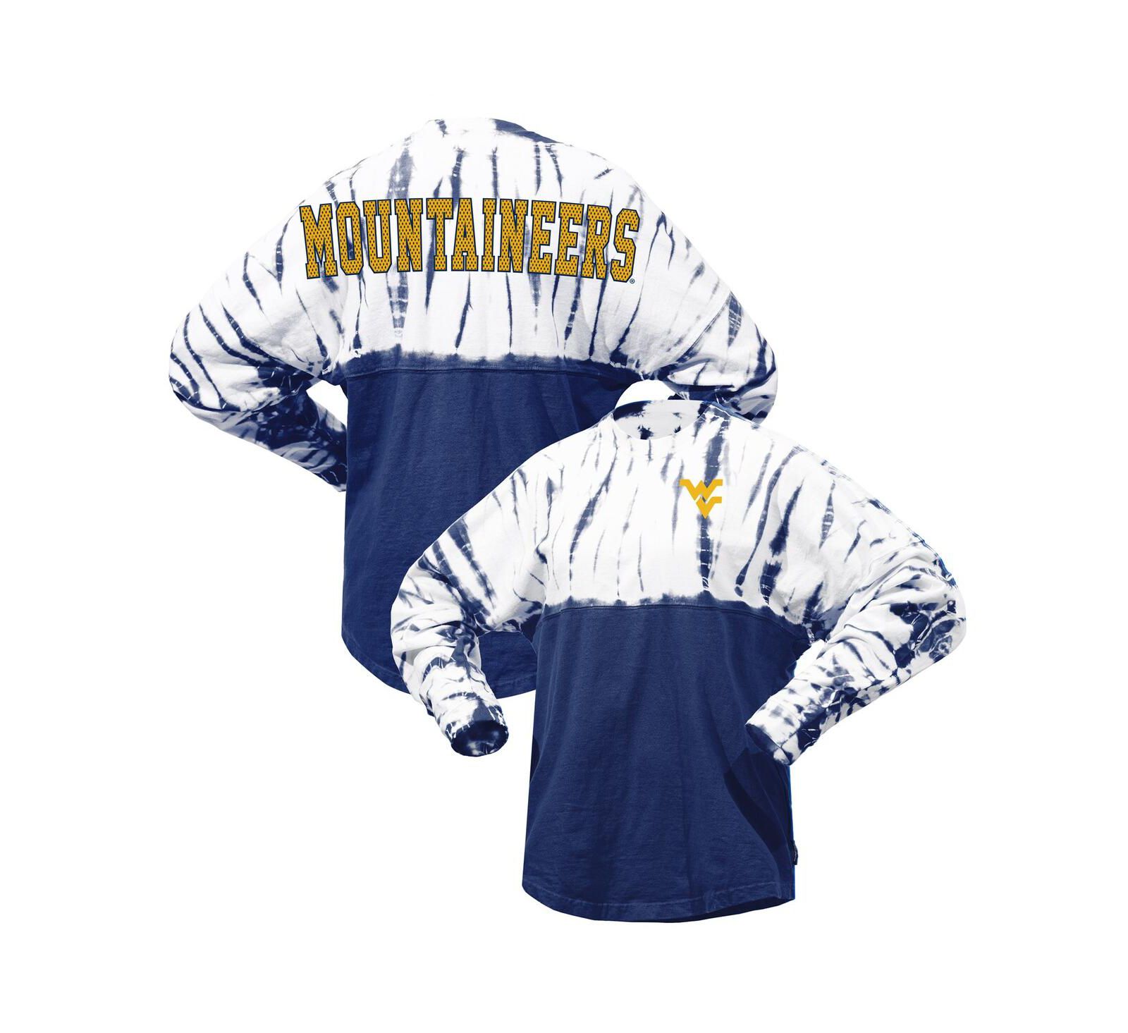 Spirit Jersey Женская темно-синяя футболка-джерси с длинным рукавом, tie-dye, West Virginia Mountaineers