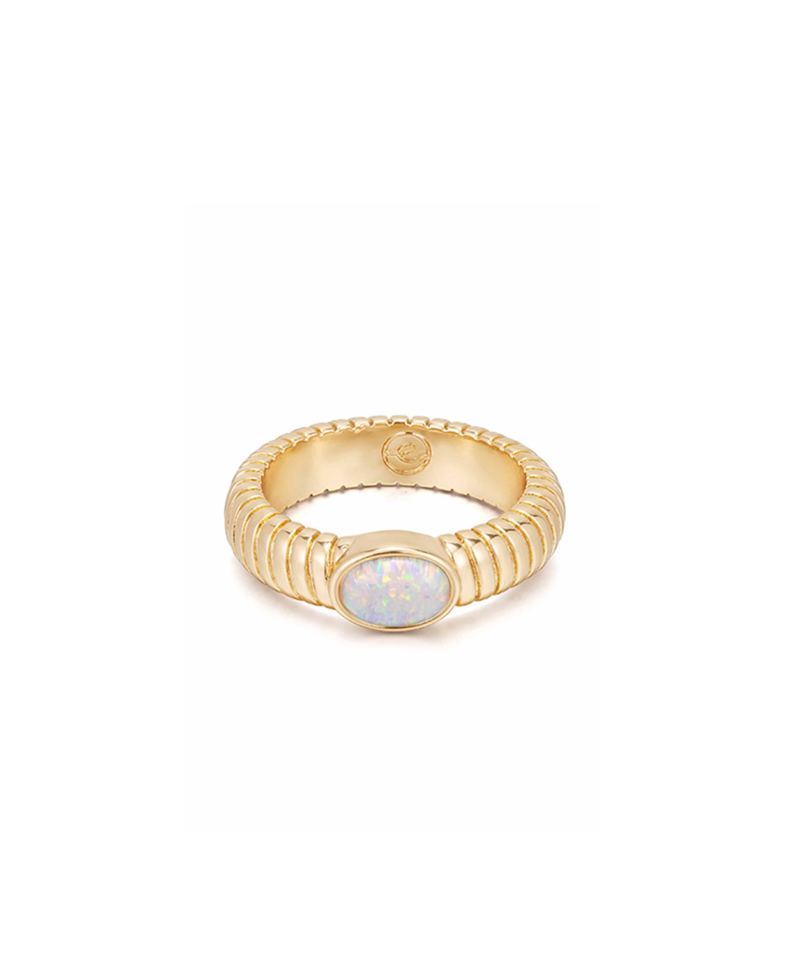 ETTIKA Opal Center Stone 18K Gold Plated Flex Ribbed Ring