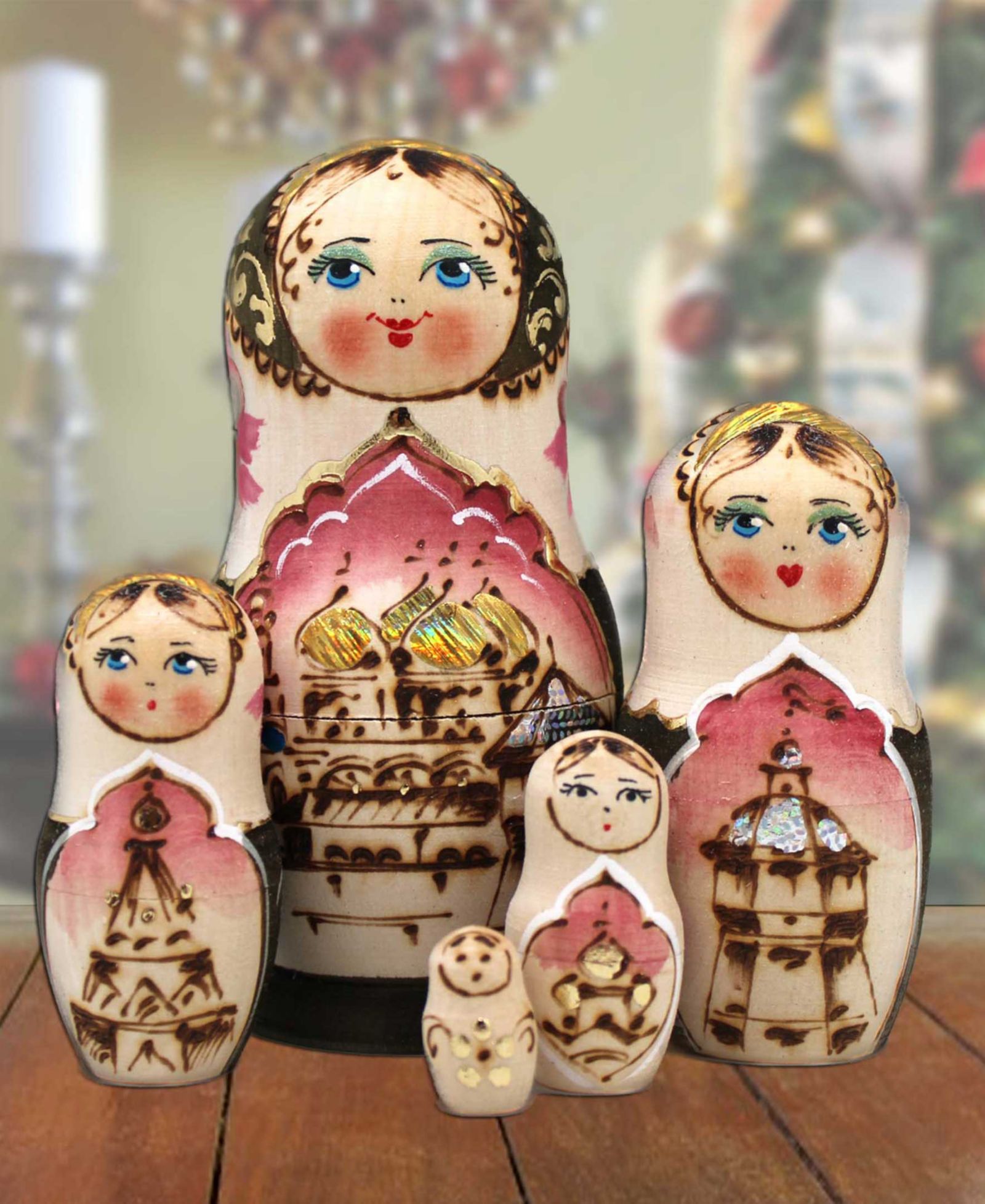 Designocracy Cathedral Matreshka Hand painted Nested Doll Set of 5 by G.DeBrekht