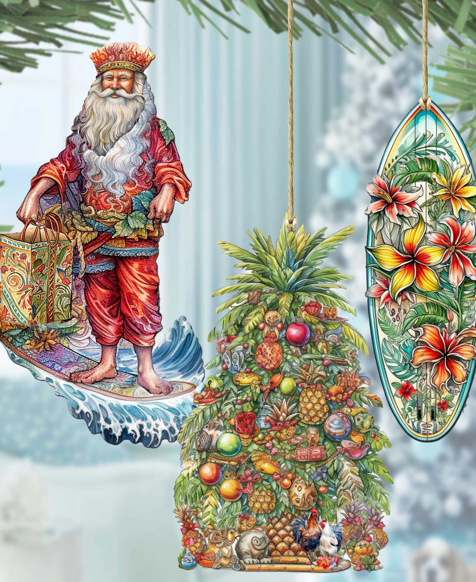 Designocracy набор деревянных украшений Traveling Santa