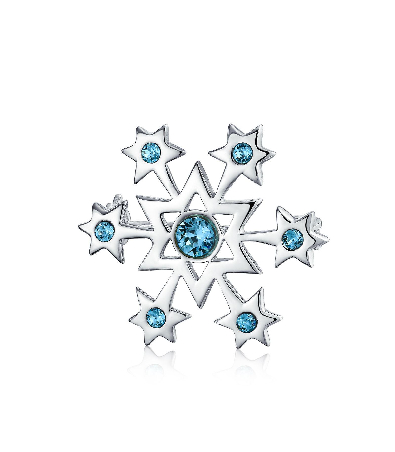Bling Jewelry Frozen Winter Aqua Ice Blue CZ Snowflake Holiday Brooch Pin Sterling Silver