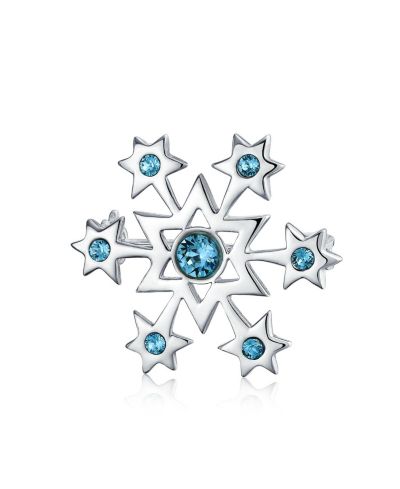 Заколка Bling Jewelry зимняя, снежинка с аква-голубыми стразами CZ, серебро 925 пробы