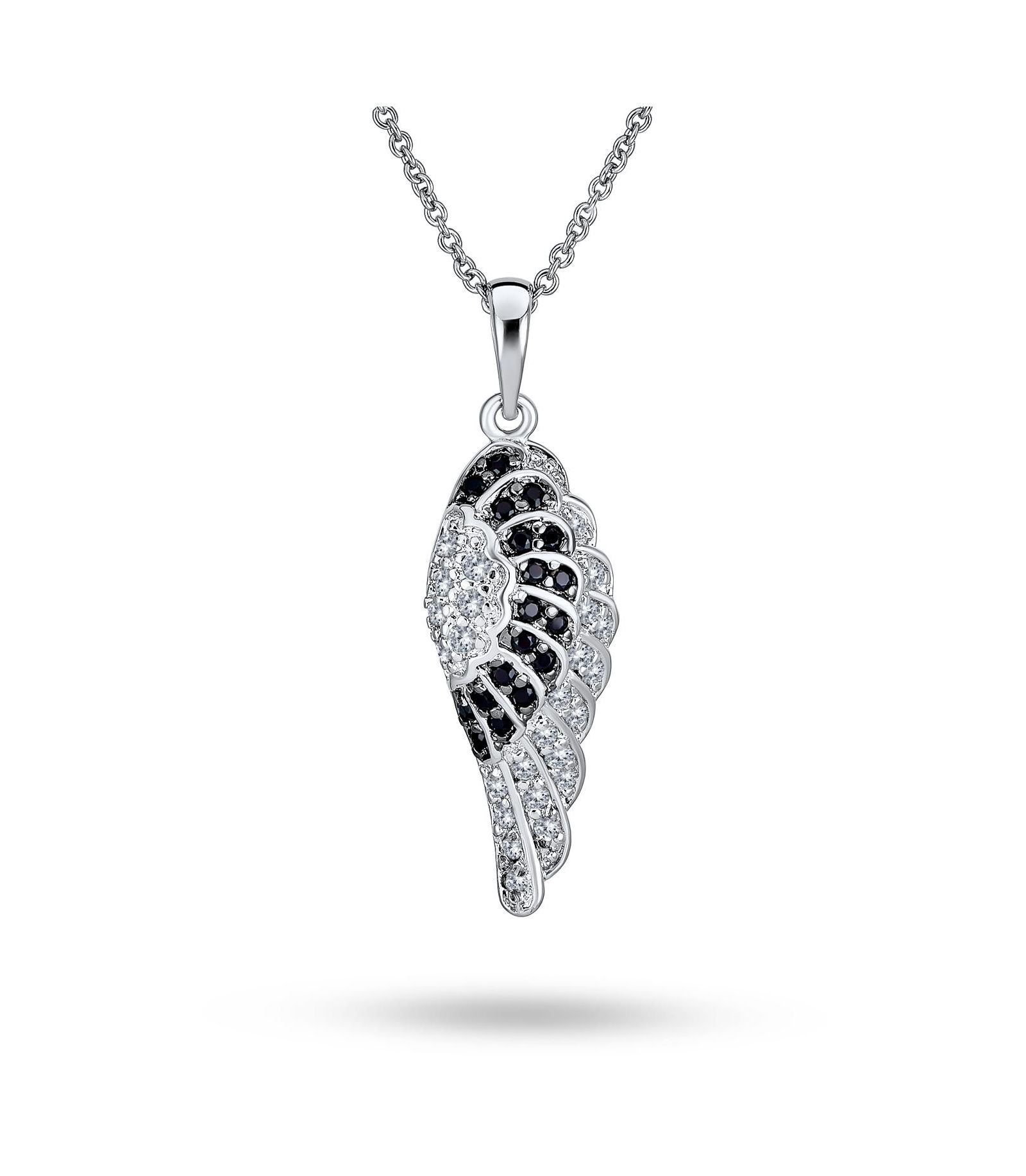 Bling Jewelry Two Tone Angel Wing Feather Dangle Pendant Necklace Silver Plated