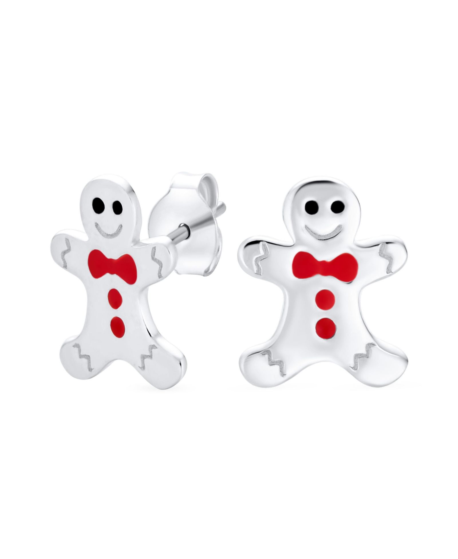 Серьги-гвоздики Bling Jewelry Christmas Winter Enamel Bow Tie Gingerbread man Sterling Silver