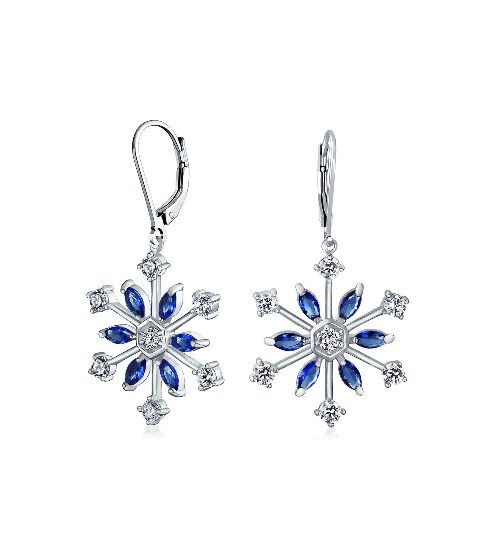 Серьги Bling Jewelry Winter White and Ice Blue Christmas Snowflake Dangle Drop Cubic Zirconia Lever Back