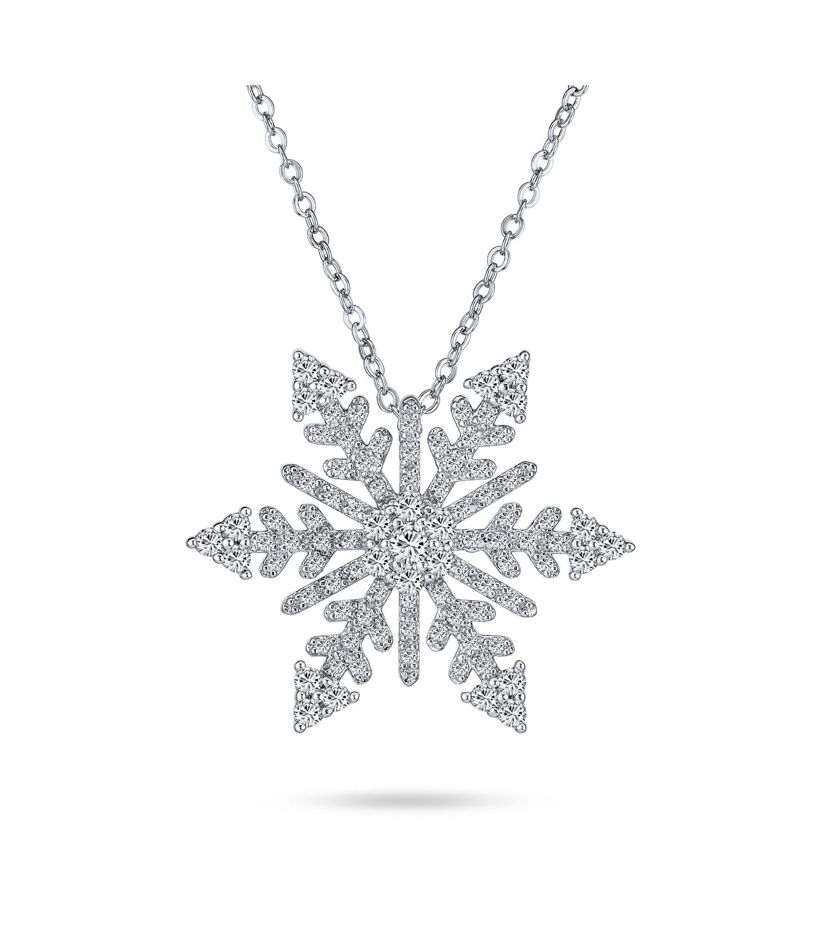 Bling Jewelry Winter Sparkle Silver-Plated CZ Christmas Snowflake Pendant Necklace