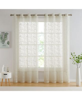 HLC.ME Joyce Floral Decorative Semi Sheer Light Filtering Grommet Window Treatment Curtain Drapery Panels for Bedroom & Living Room - Set of 2 Panels