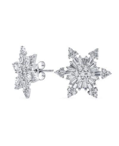Серьги-гвоздики Bling Jewelry Christmas Flower Cubic Zirconia в серебре