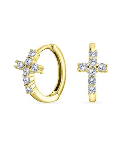 Серьги-кольца Bling Jewelry с кубическим цирконием CZ в форме креста, позолоченное.925 Sterling Silver