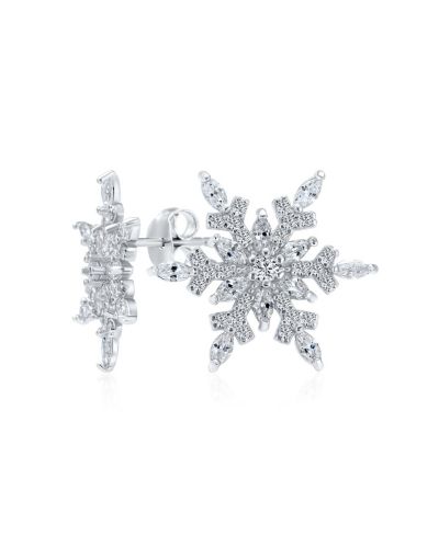 Серьги-гвоздики Bling Jewelry Holiday Party Flower Christmas Frozen Winter Cubic Zirconia Encrusted CZ Large Snowflake Sterling Silver