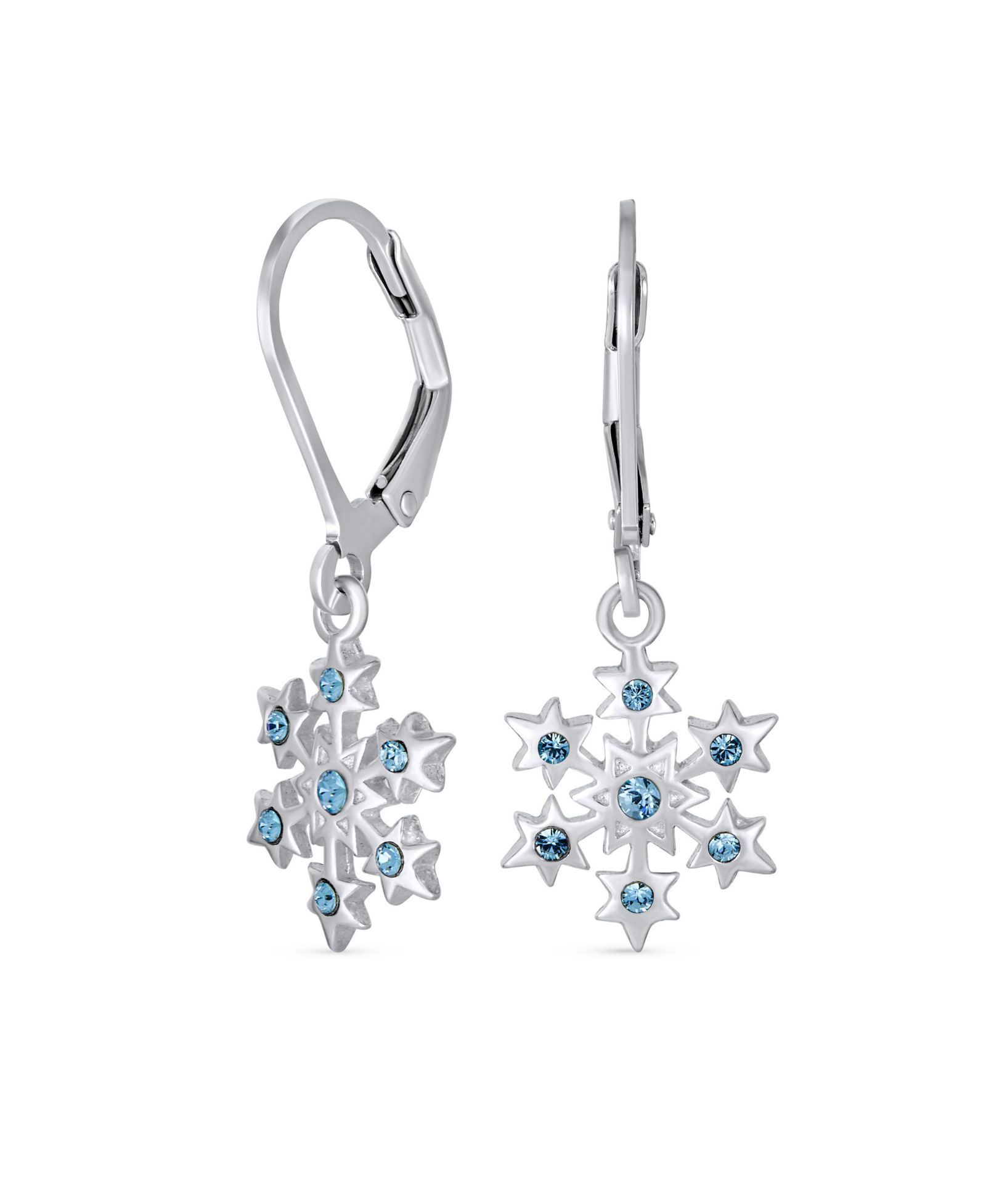 Bling Jewelry Festive Holiday Ice Blue CZ Dangle Snowflake Earrings .925 Sterling Silver
