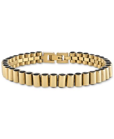 Esquire Men's Jewelry Black Spinel Cylinder Link Bracelet in Gold-Tone Ion-Plated Sterling Silver, Created for Macy's