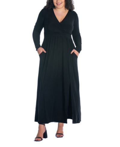 24seven Comfort Apparel Plus Size Long Sleeve V-neck Maxi Dress