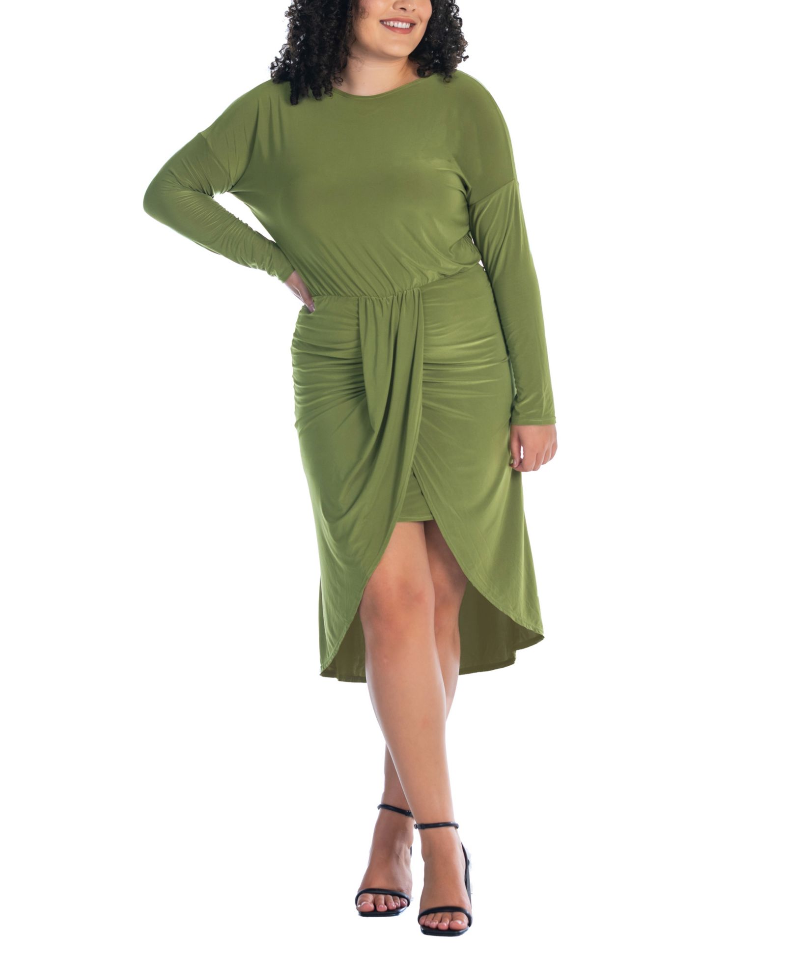 24seven Comfort Apparel Plus Size длинное платье с длинным рукавом и асимметричным подолом