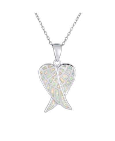 Подвеска Bling Jewelry Love с белым синтетическим опалом и крыльями ангела из стерлингового серебра