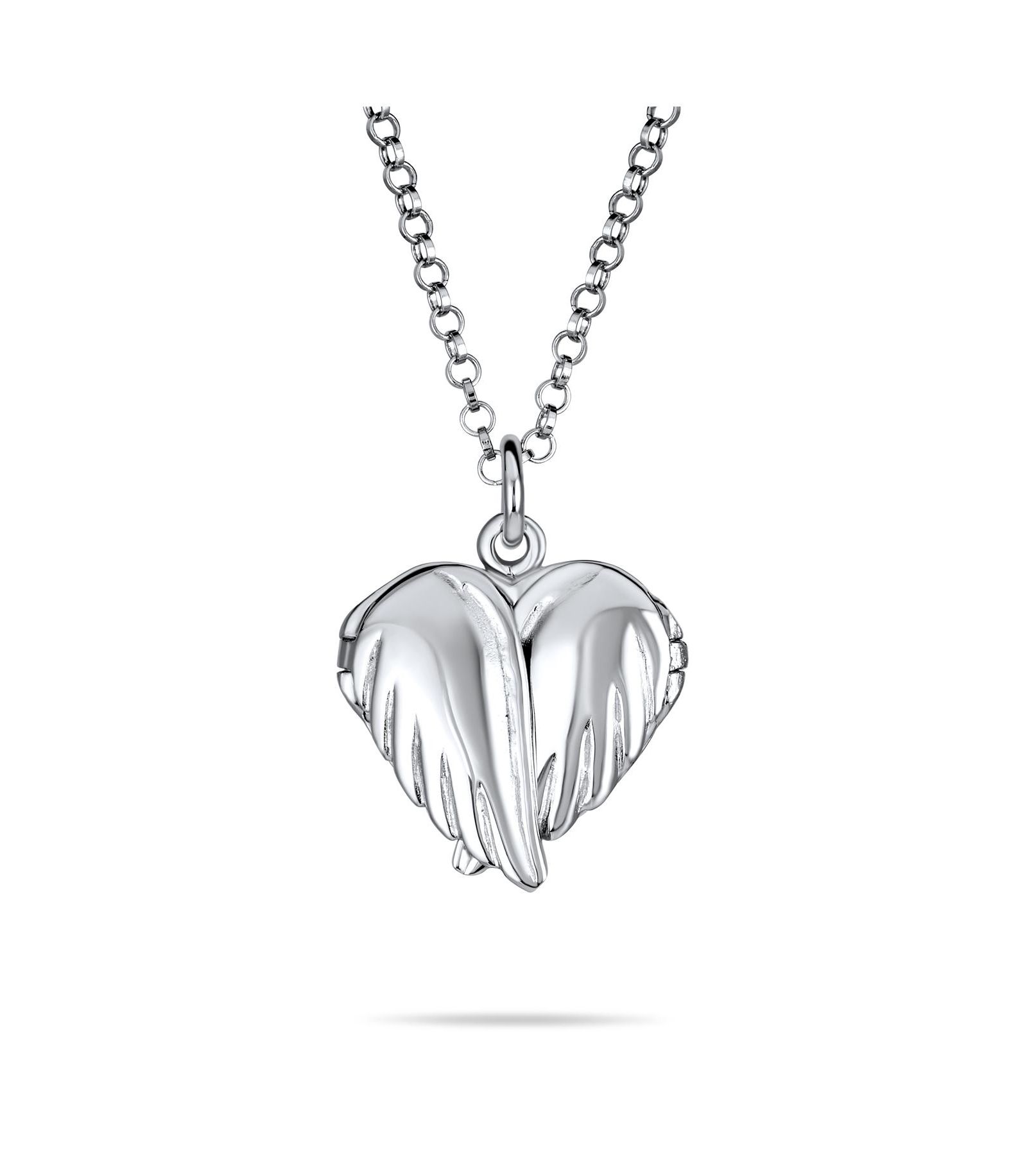 Bling Jewelry Guardian Angel Wing Feather Heart Photo Locket Pendant Sterling Silver