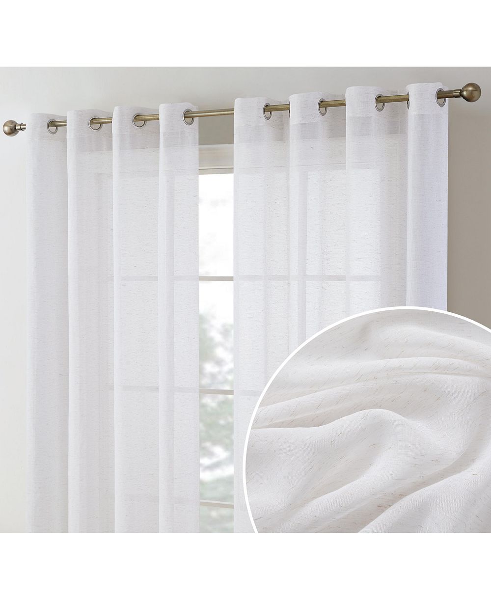 HLC.ME Sierra Burlap Flax Linen Semi Sheer Privacy Light Filtering Transparent Window Grommet Thick Curtains Panels, Set of 2