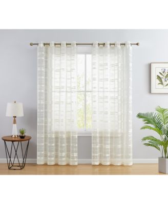 HLC.me Set of 2 Broadway Stripe Decorative Semi Sheer Light Filtering Grommet Window Treatment Curtain Panels