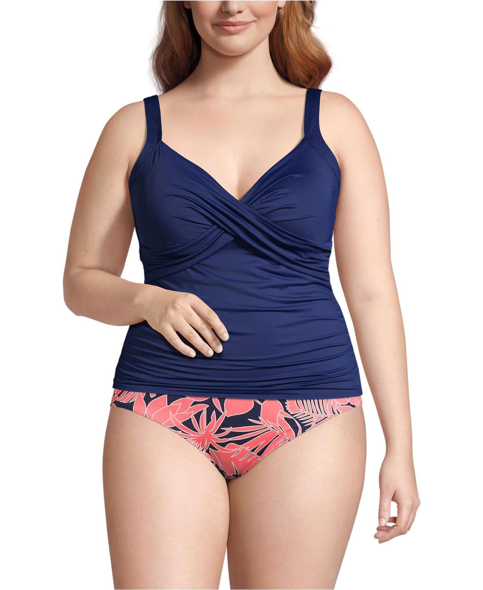 Lands' End Plus Size Sweetheart Wrap Underwire Tankini Top
