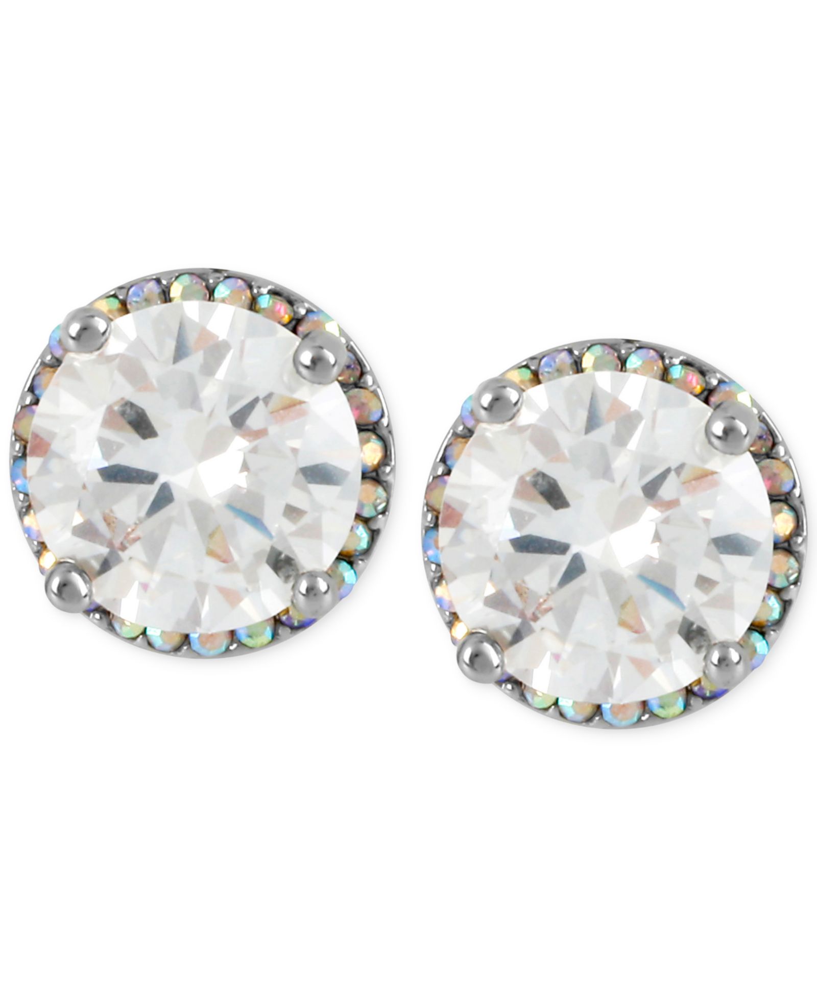 Betsey Johnson Silver-Tone Crystal Round Stud Earrings