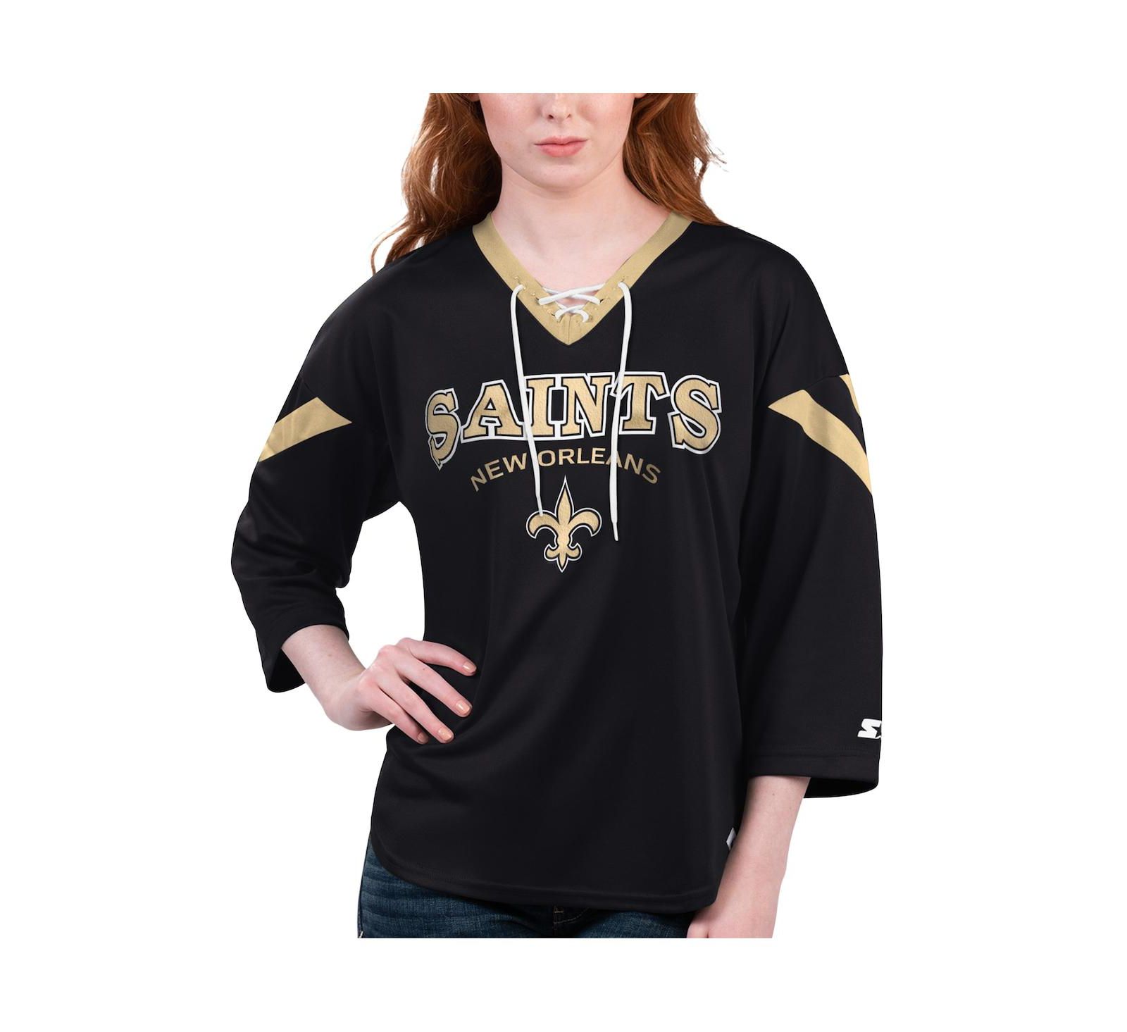 Женская футболка Starter Black New Orleans Saints Rally Lace-Up 3/4 Sleeve