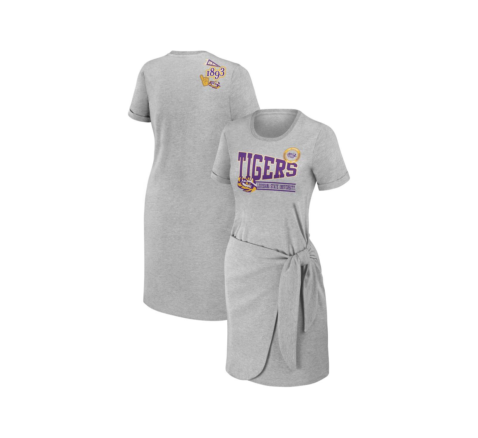 Женское платье-футболка WEAR by Erin Andrews Heather Gray LSU Tigers Knotted