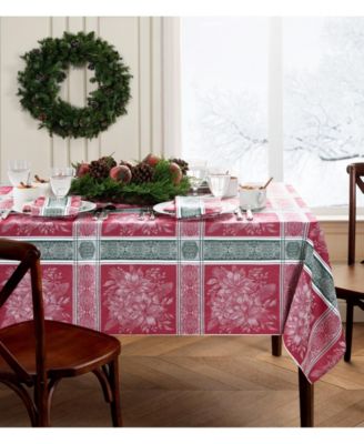 Elrene Poinsettia Plaid Jacquard Plaid Tablecloth, 52" x 70"