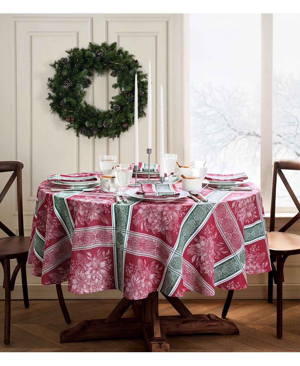 Скатерть Elrene Poinsettia Plaid Jacquard, 60" x 84" овальная