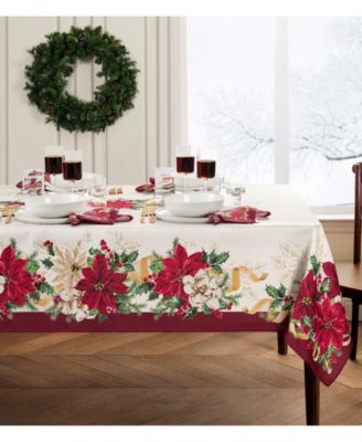 Elrene Poinsettia Garlands Engineered Tablecloth, 60" x 144"