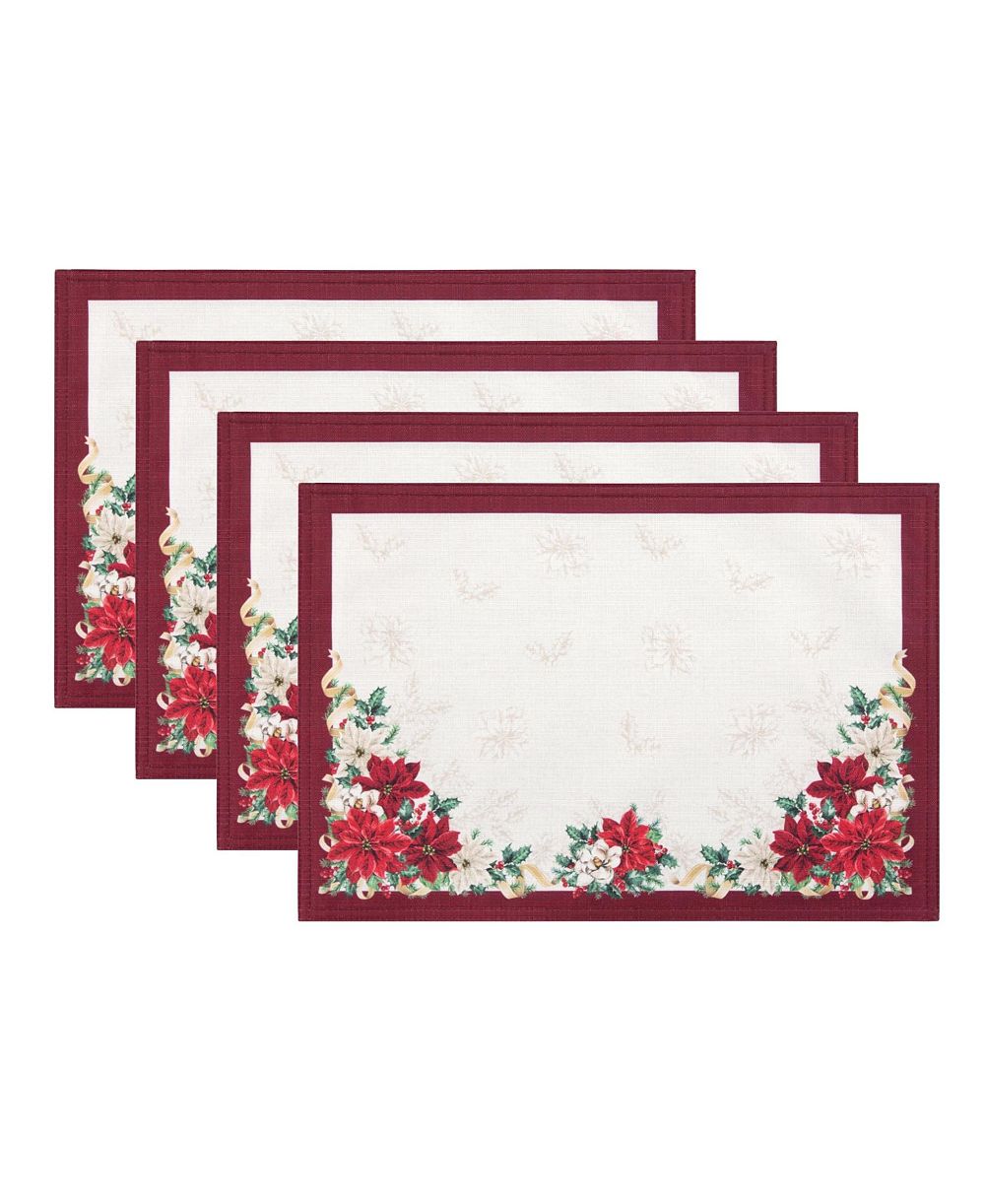Elrene набор из 4 подстановочных салфеток Poinsettia Garlands, 13" x 19"