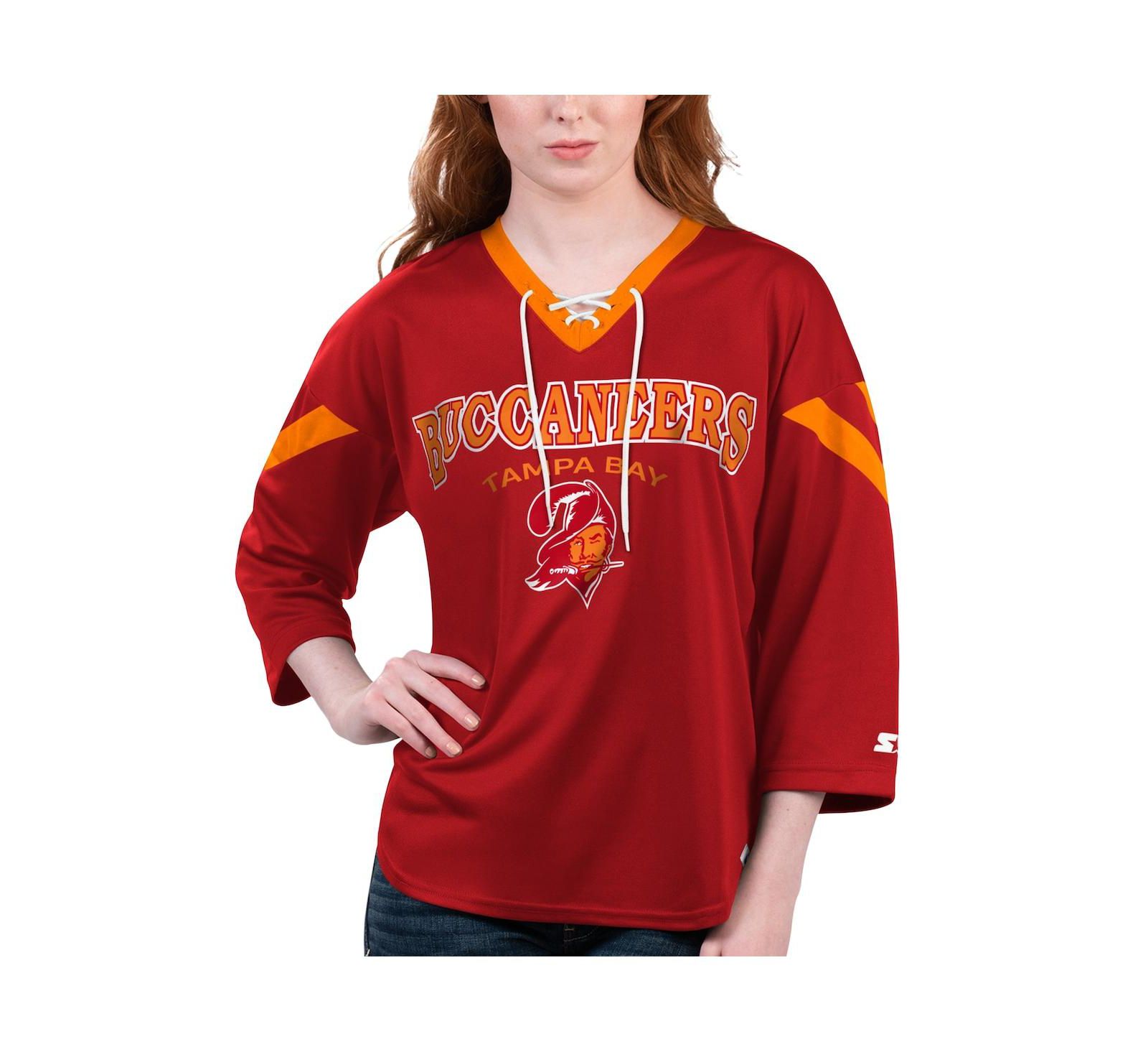 Женская футболка Starter Red Tampa Bay Buccaneers Rally Lace-Up 3/4 Sleeve