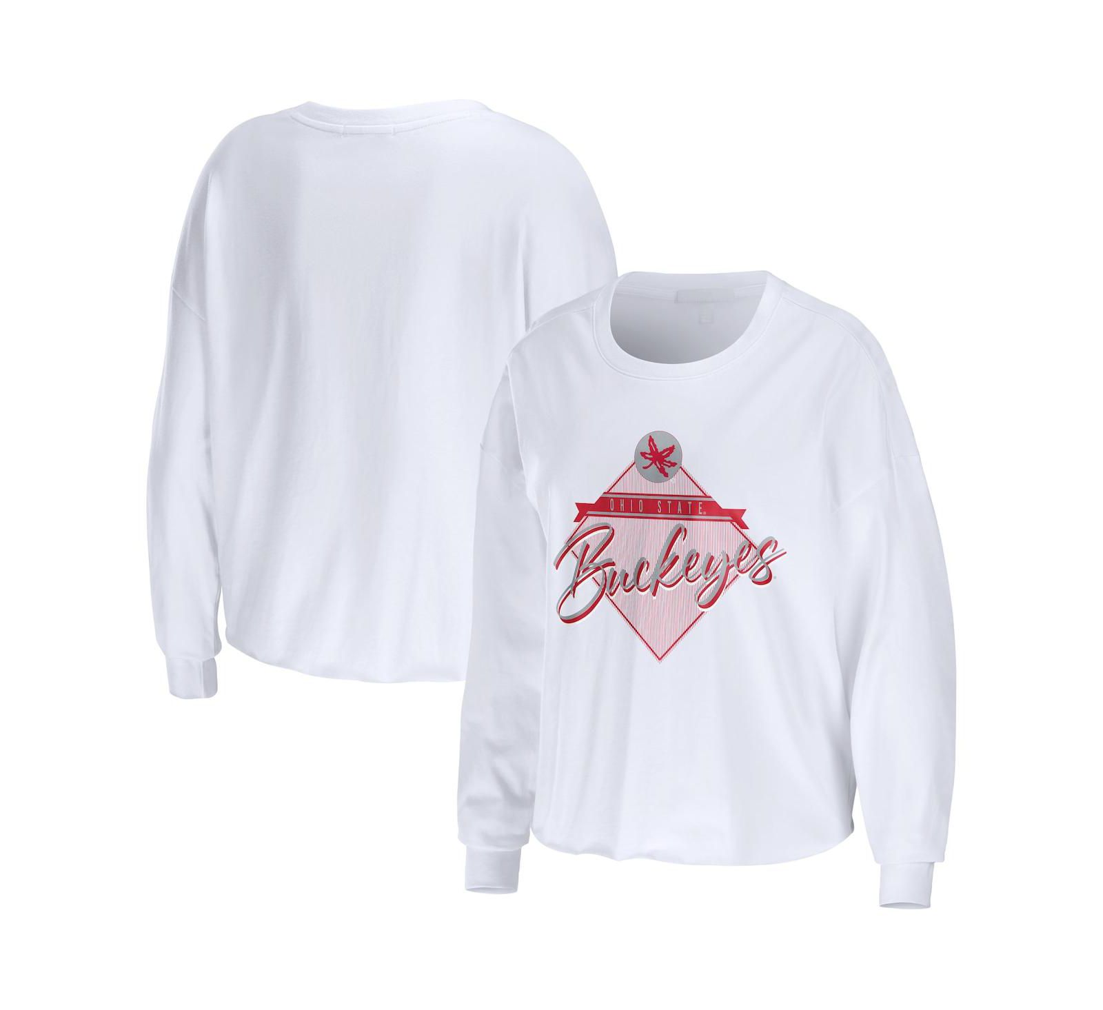 Женская укороченная футболка WEAR by Erin Andrews White Ohio State Buckeyes Diamond Long Sleeve
