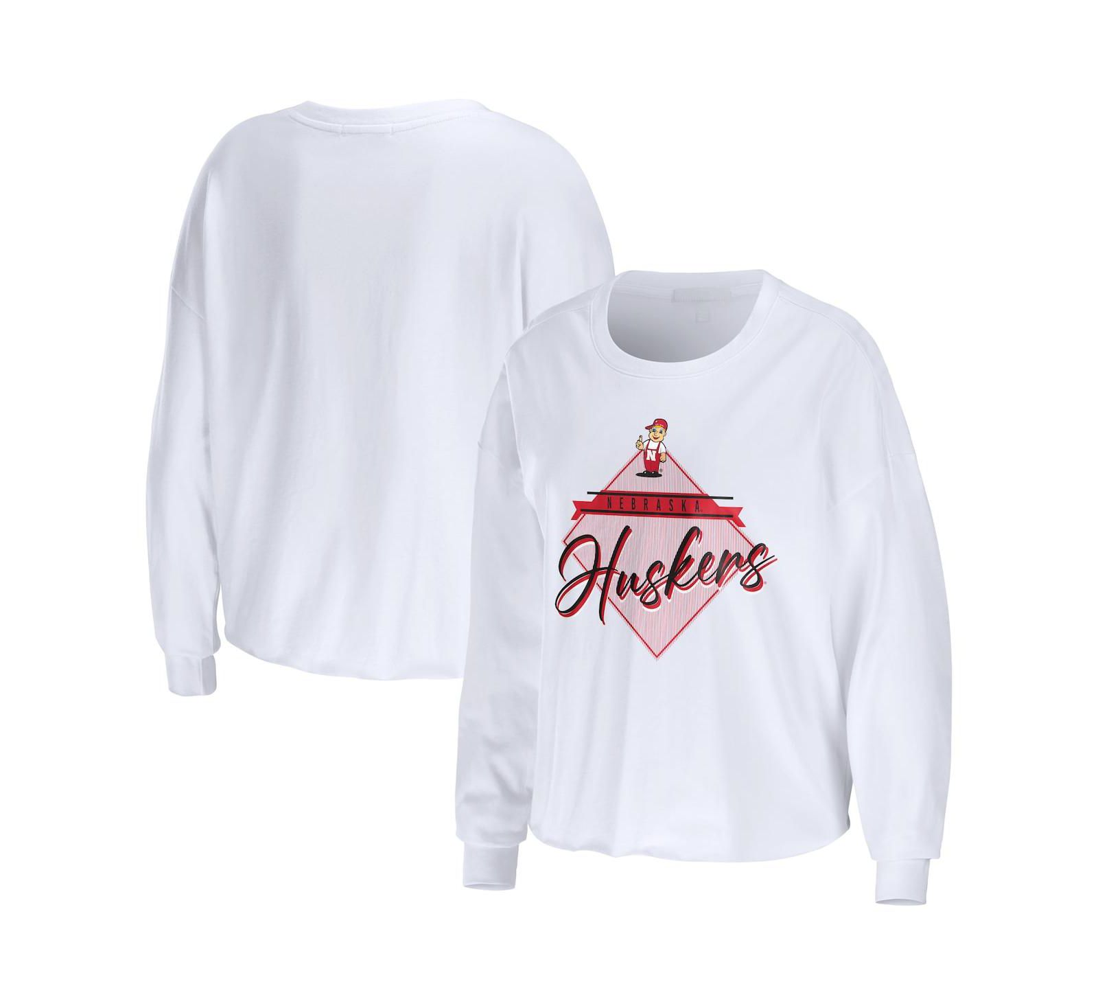 Женская футболка WEAR by Erin Andrews White Nebraska Huskers Diamond Long Sleeve Cropped T-shirt