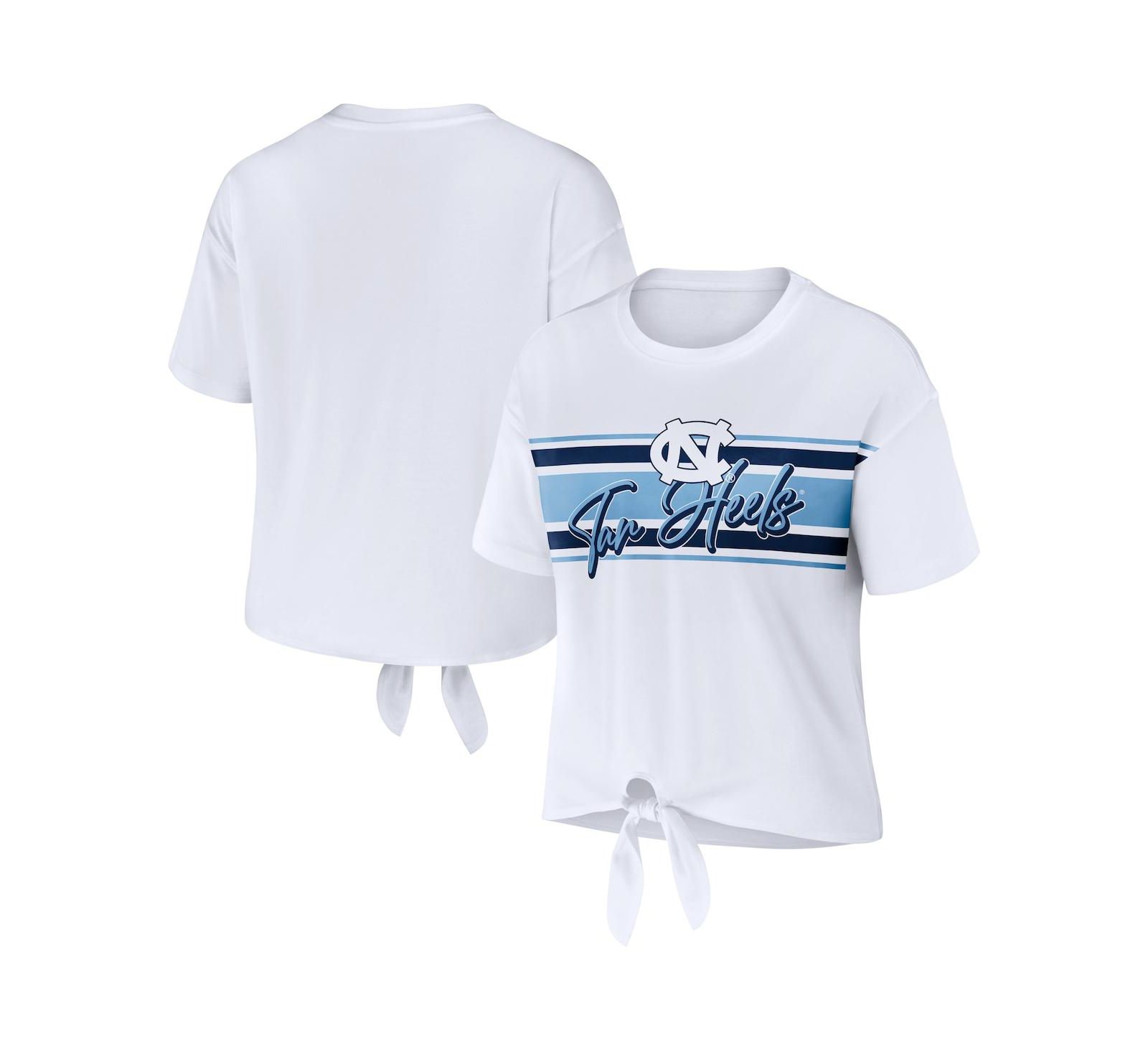 Женская укороченная футболка WEAR by Erin Andrews с узлом спереди в цвете White North Carolina Tar Heels