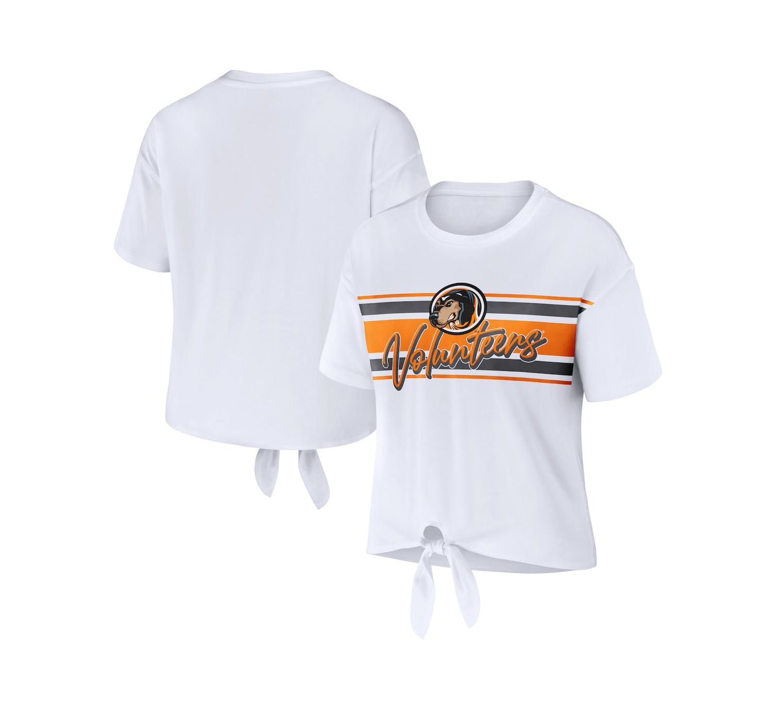Women's WEAR by Erin Andrews White Tennessee Volunteers Striped Front Knot Cropped T-shirt