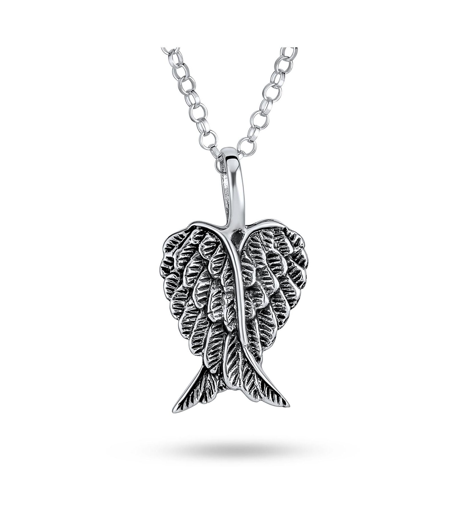 Bling Jewelry кулон-подвеска Amulet Feathered Heart Guardian Angel Wing из стерлингового серебра, Small