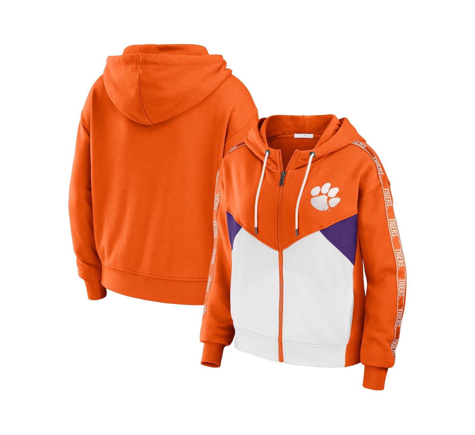 Women's WEAR by Erin Andrews Orange Clemson Tigers Colorblock Full-Zip Hoodie Jacket