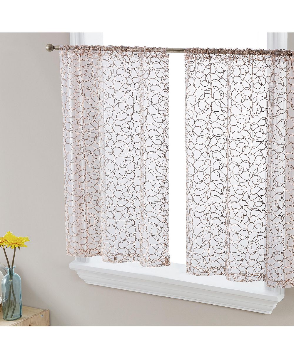 HLC.ME Audrey Embroidered Sheer Voile Window Curtain Short Rod Pocket Tiers for Kitchen, Bedroom, Small Windows and Bathroom