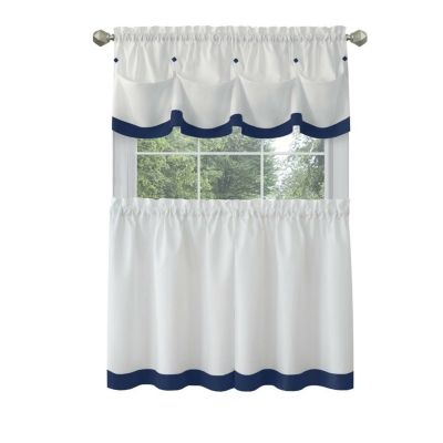 Kate Aurora Country Living Farmhouse 3 Pc Solid Cafe Kitchen Curtain Tier and Tucked Valance Set