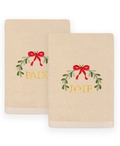Набор из 2 ручных полотенец Linum Home Christmas Mistletoe Paix Joie из 100% турецкого хлопка с вышивкой