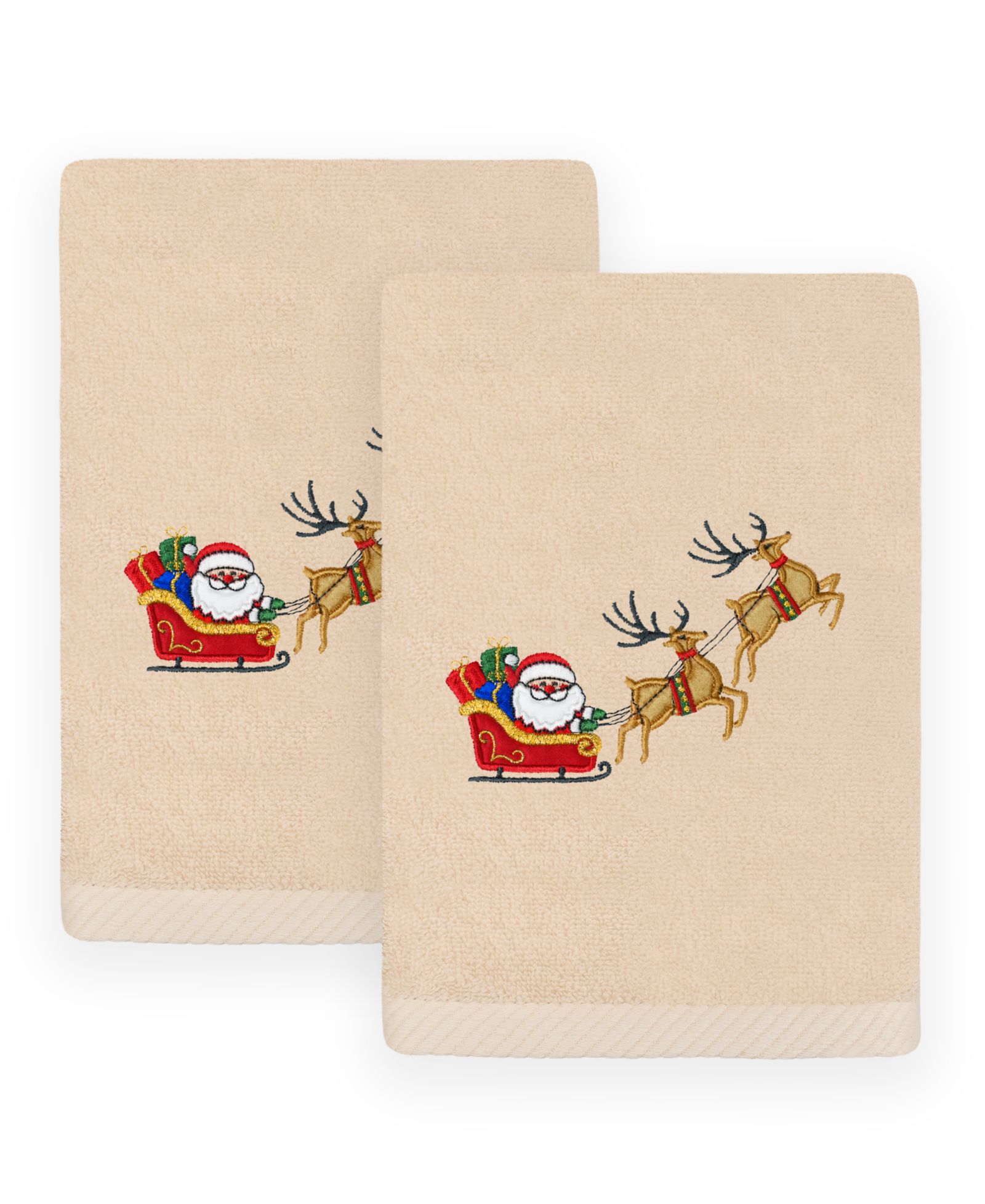Набор полотенец для рук Linum Home Christmas Santa's Sled Embroidered 100% Turkish Cotton, 2 Piece Set