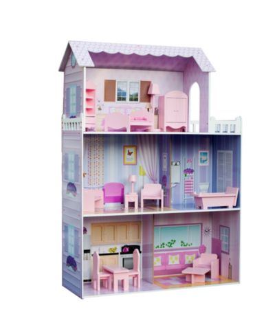 Olivia's Little World Tiffany Three-Story Wooden Dollhouse with Open Floor Plan, 13-Piece Furniture Set, Ages 3+