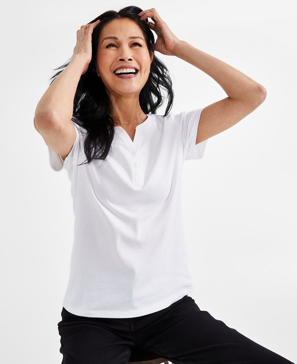 Style & Co Petite Cotton Henley Short-Sleeve T-Shirt, Exclusively at Macy's