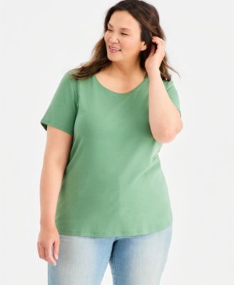 Style & Co Women's Plus Size Cotton Short-Sleeve Scoop-Neck Top, Exclusively at Macy's
