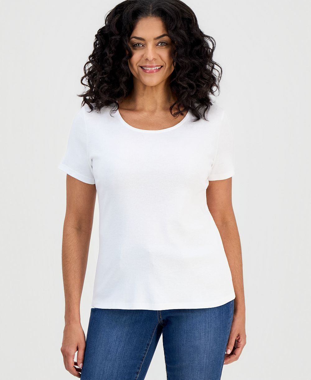 Style & Co Women's Plus Size Cotton Short-Sleeve Scoop-Neck Top, Exclusively at Macy's