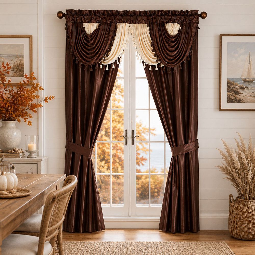 Kate Aurora Satin Semi Sheer Complete 5 Piece Window in a Bag Attached Curtain Set