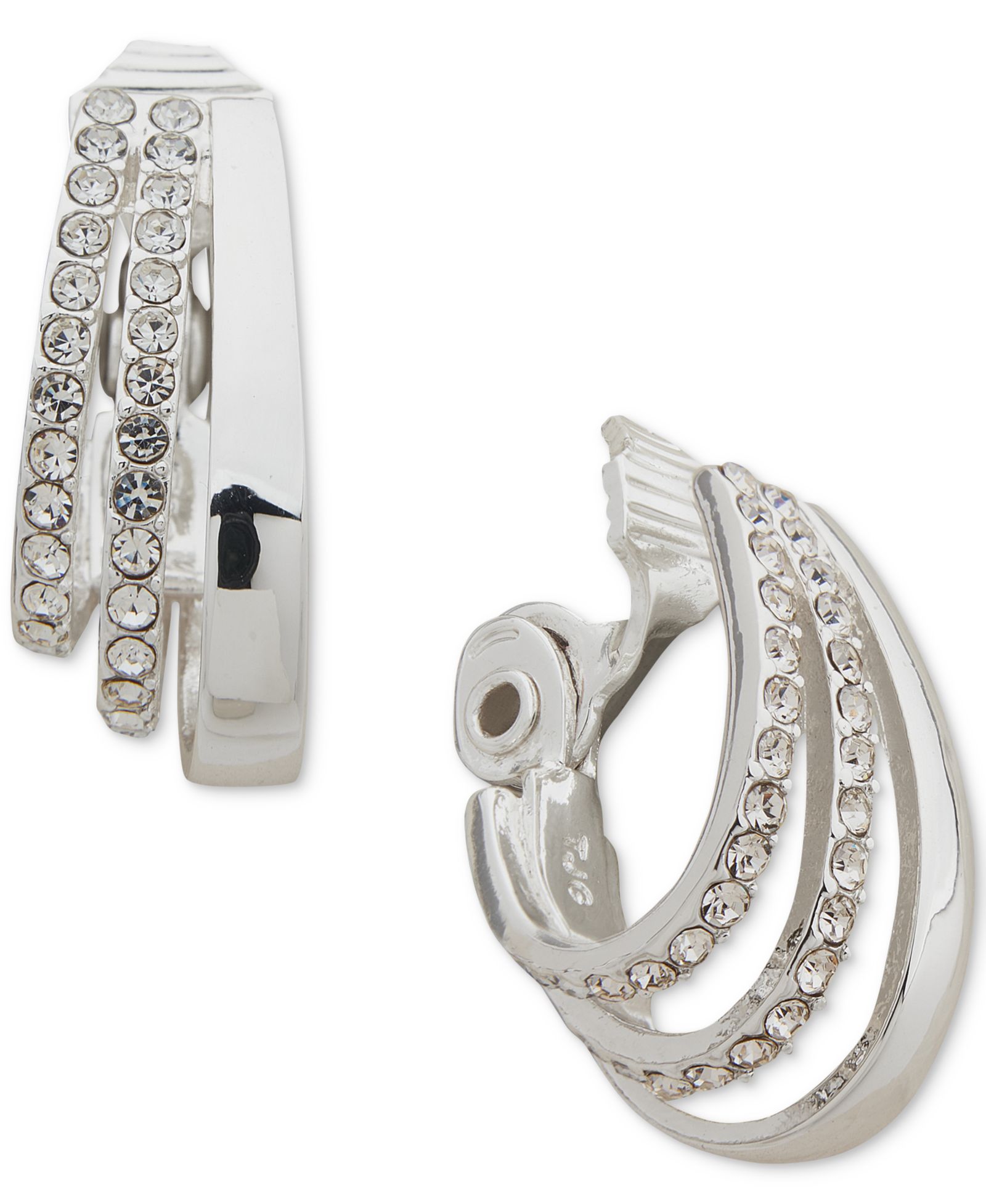 Серьги Anne Klein Silver-Tone Small Pavé Triple-Row Clip-On Hoop