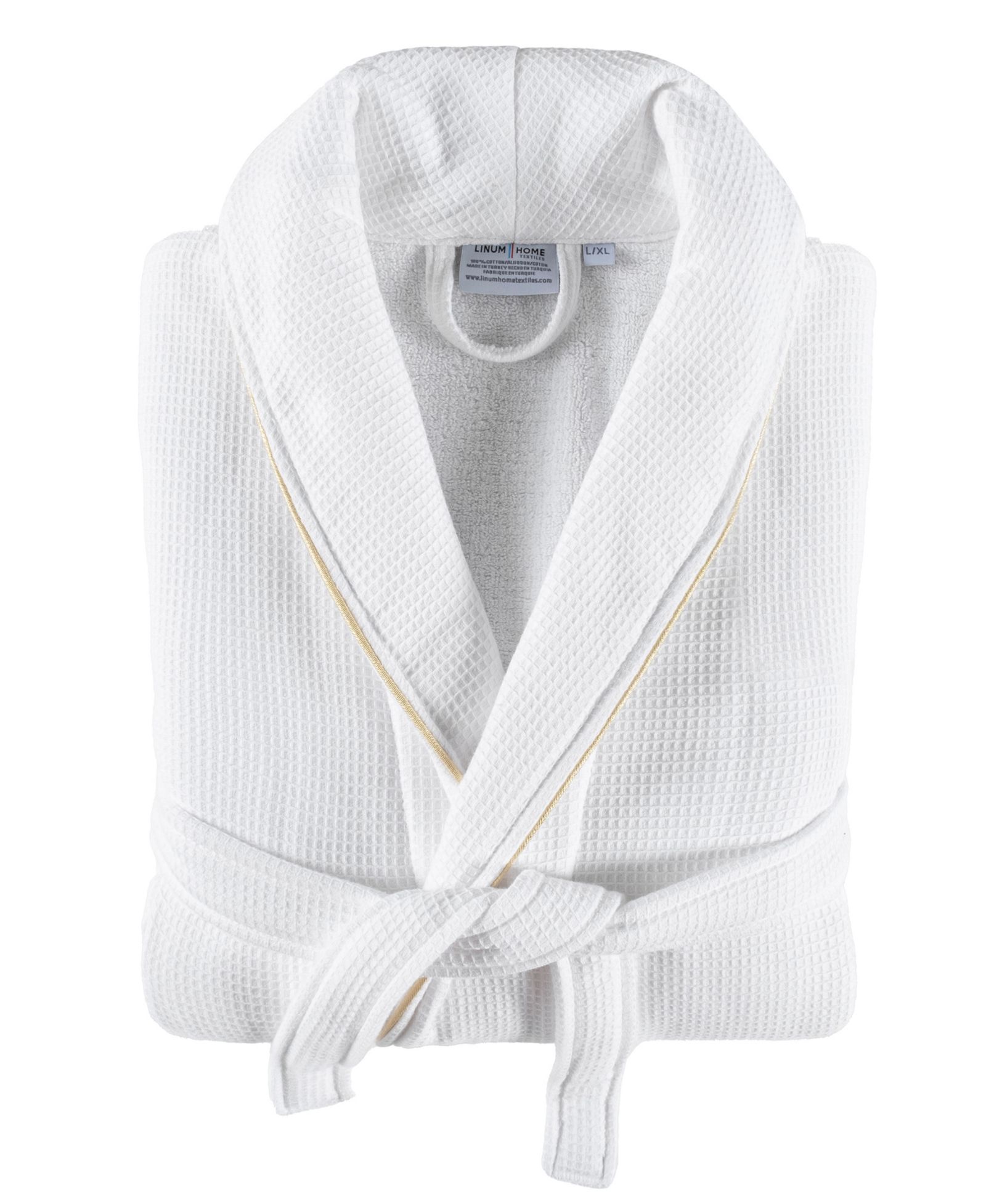 Linum Home Unisex Waffle Weave Terry 100% Turkish Cotton Bathrobe with Satin Piped Trim