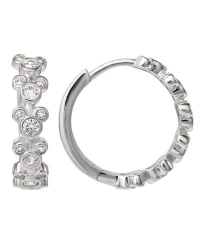 Disney Mickey Mouse Silver Plated Cubic Zirconia Endless Hoop Earrings